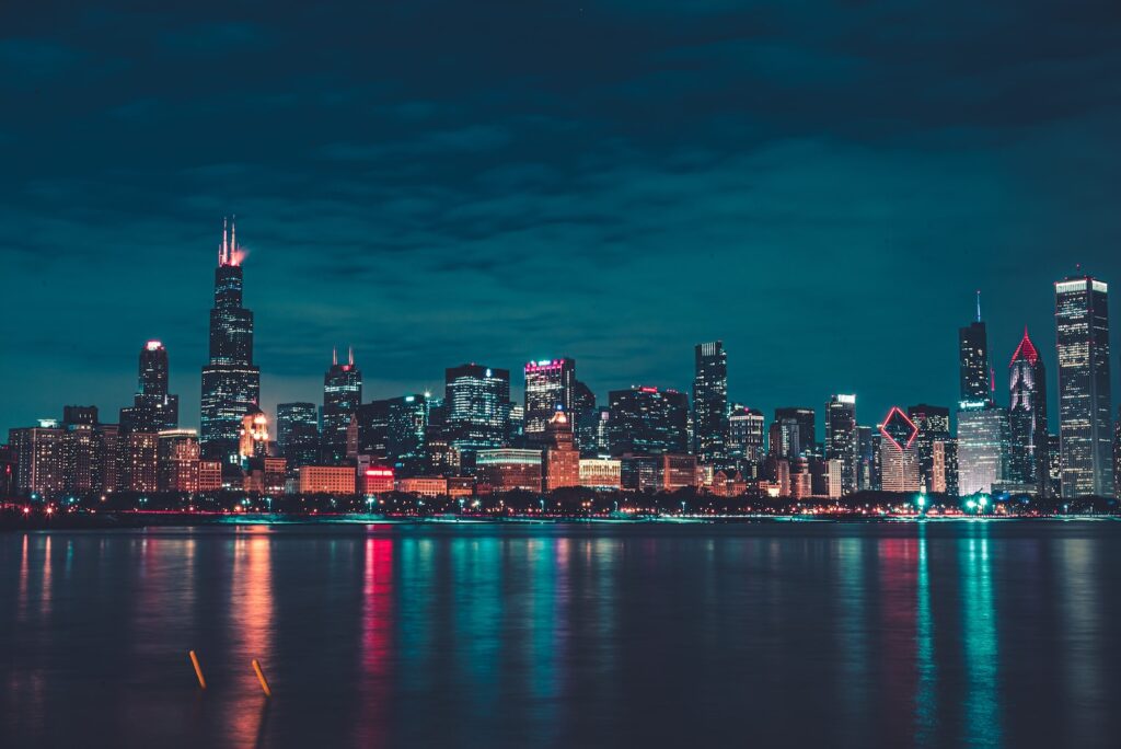 Chicago city skyline during night time
